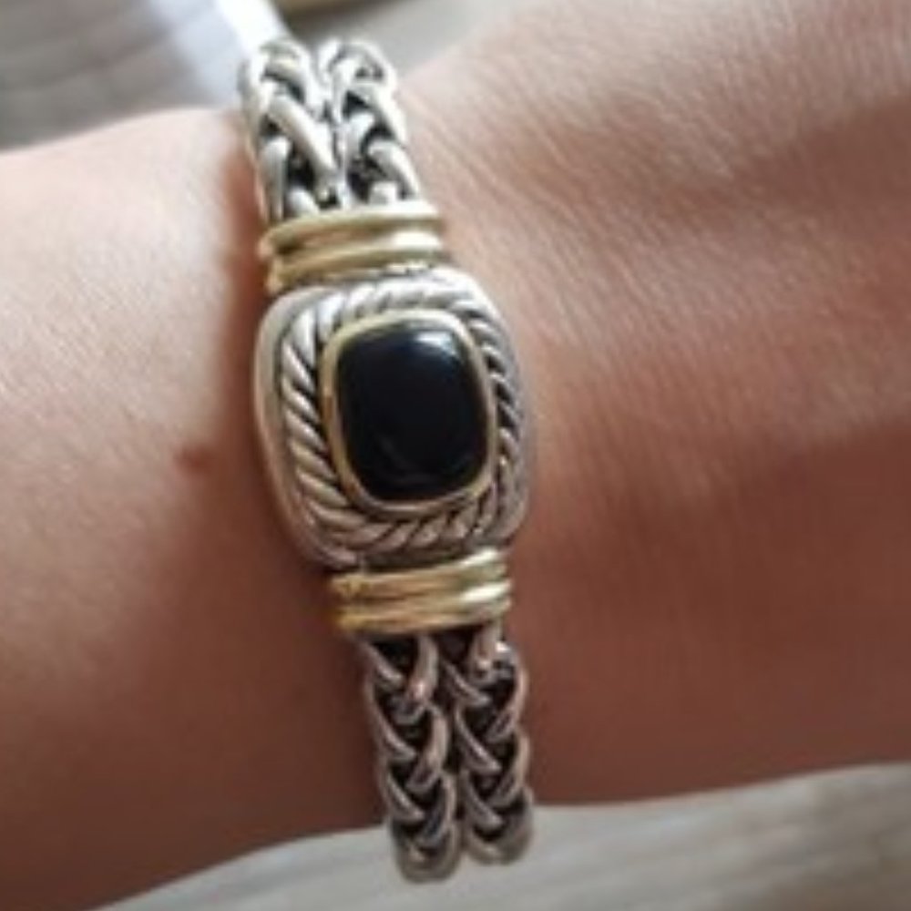 DAVID YURMAN LARGE ALBION BLACK ONYX BRACELET STERLING 14K YELLOW GOLD RARE! - Picture 11 of 16